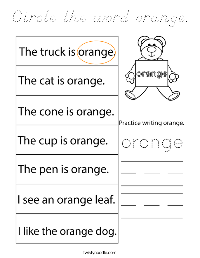 Circle the word orange. Coloring Page