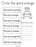 Circle the word orange Coloring Page