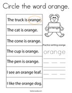 Circle the word orange Coloring Page