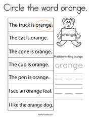 Circle the word orange Coloring Page
