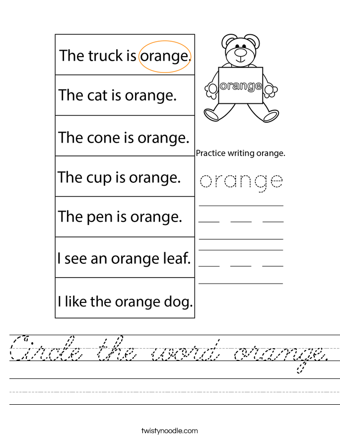 Circle the word orange. Worksheet