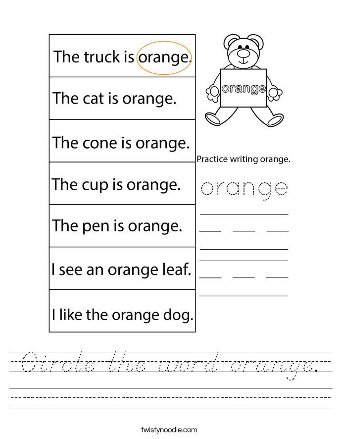 Circle the word orange. Worksheet