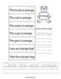 Circle the word orange. Worksheet