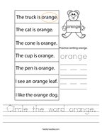 Circle the word orange Handwriting Sheet
