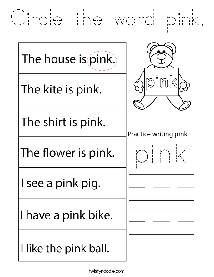 Circle the word pink. Coloring Page
