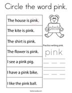 Circle the word pink Coloring Page