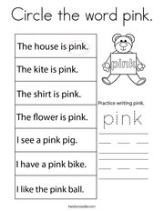 Circle the word pink Coloring Page