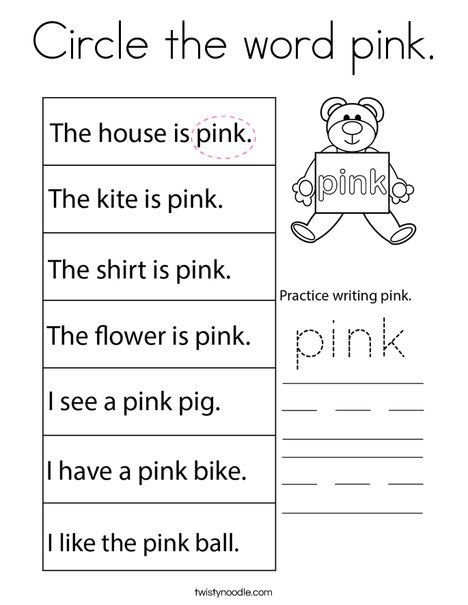 Circle the word pink. Coloring Page