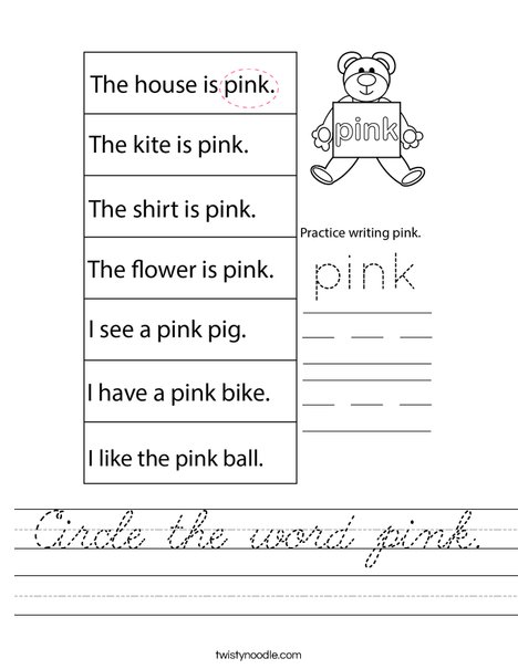 Circle the word pink. Worksheet