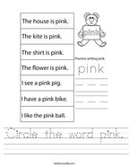 Circle the word pink Handwriting Sheet