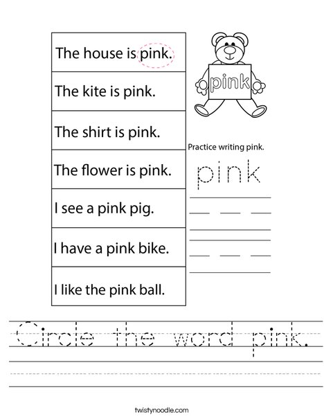Circle the word pink. Worksheet