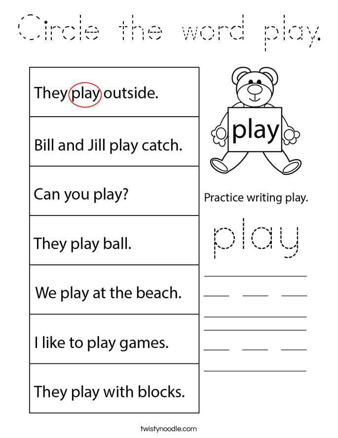 Circle the word play. Coloring Page