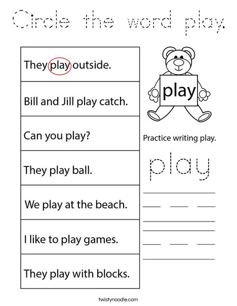 Circle the word play. Coloring Page