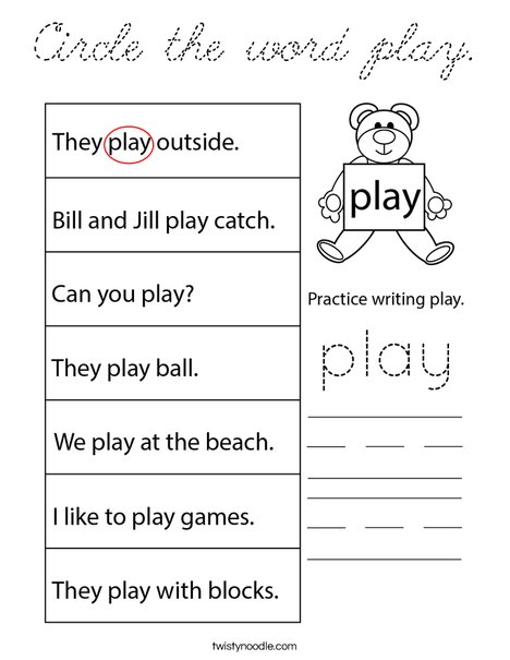 Circle the word play. Coloring Page