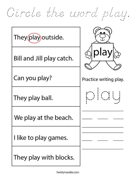 Circle the word play. Coloring Page