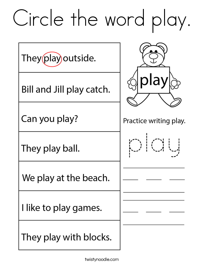 Circle the word play. Coloring Page