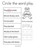 Circle the word play. Coloring Page
