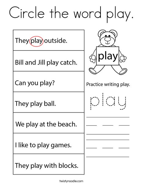 Circle the word play. Coloring Page