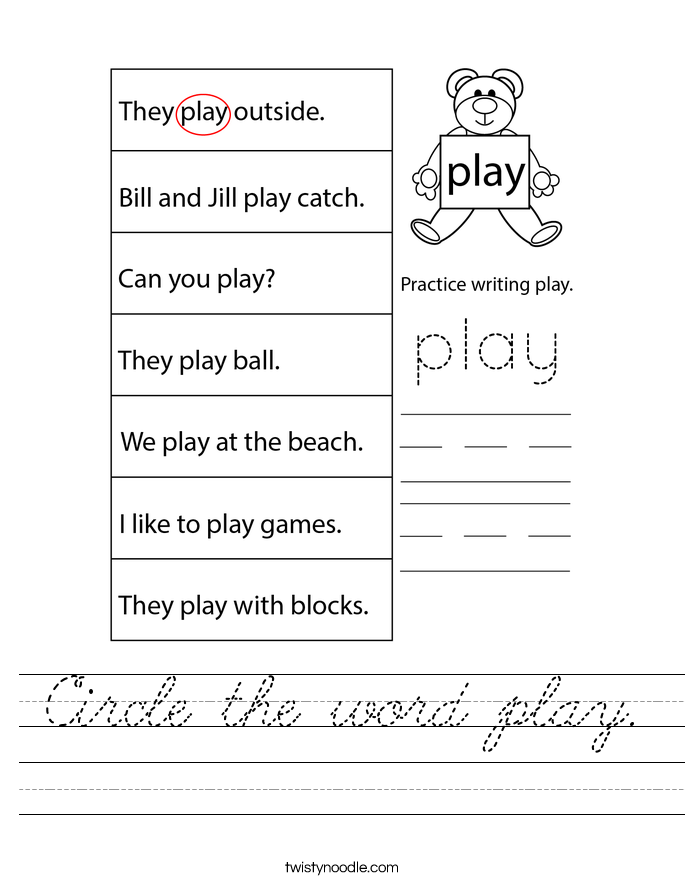 Circle the word play. Worksheet
