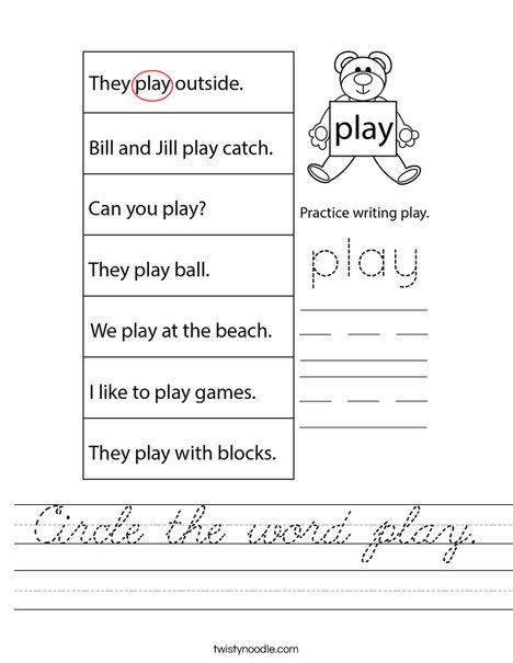 Circle the word play. Worksheet