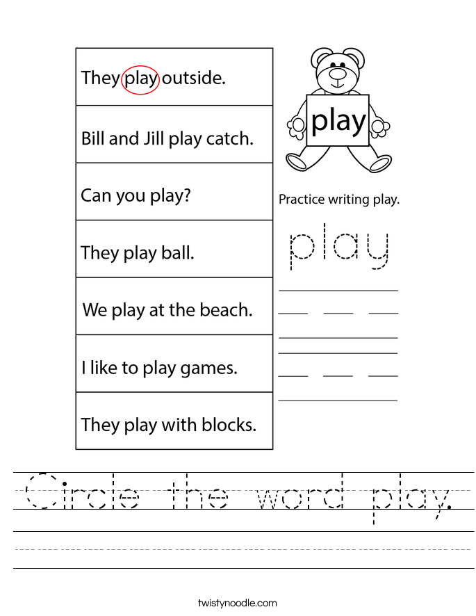 Circle the word play. Worksheet