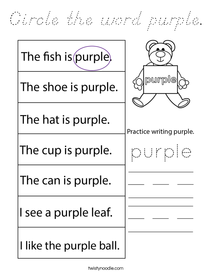 Circle the word purple. Coloring Page