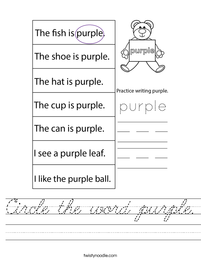 Circle the word purple. Worksheet