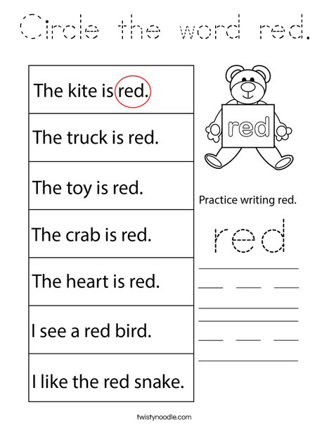 Circle the word red. Coloring Page
