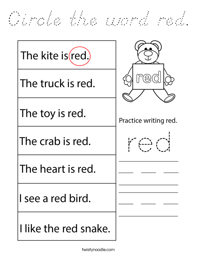 Circle the word red. Coloring Page