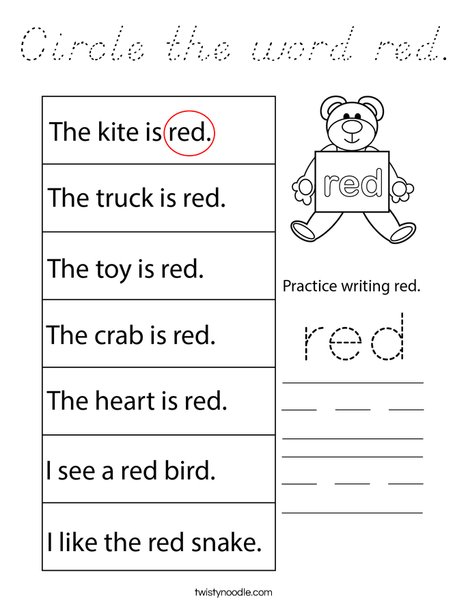 Circle the word red. Coloring Page