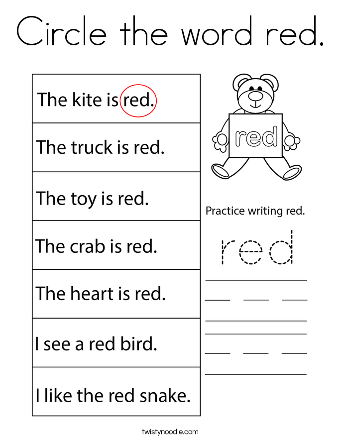 Circle the word red. Coloring Page