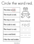 Circle the word red Coloring Page