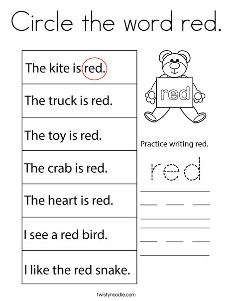 Circle the word red. Coloring Page
