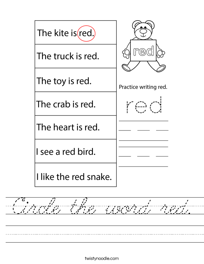 Circle the word red. Worksheet