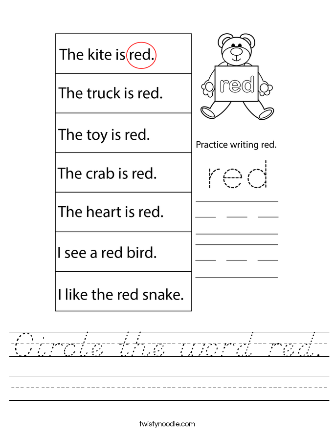 Circle the word red. Worksheet