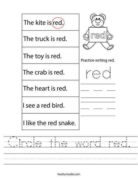Circle the word red. Worksheet
