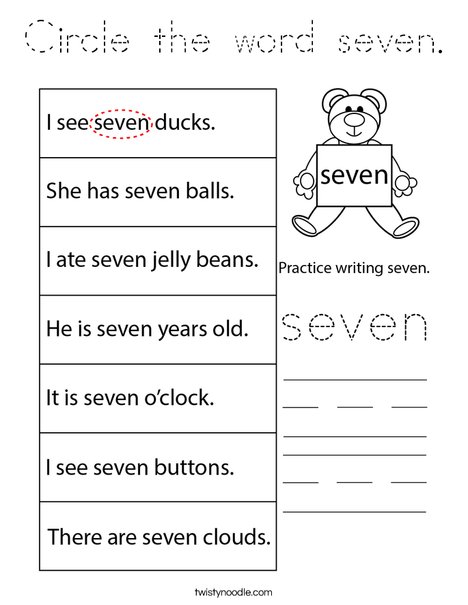 Circle the word seven. Coloring Page