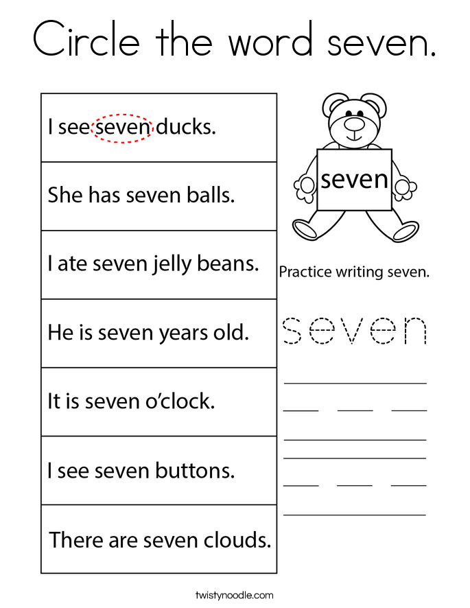 Circle the word seven. Coloring Page