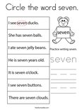 Circle the word seven. Coloring Page