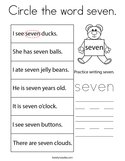 Circle the word seven Coloring Page