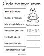 Circle the word seven Coloring Page
