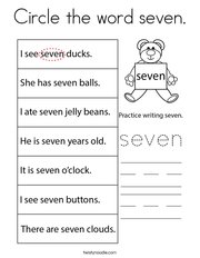 Circle the word seven Coloring Page