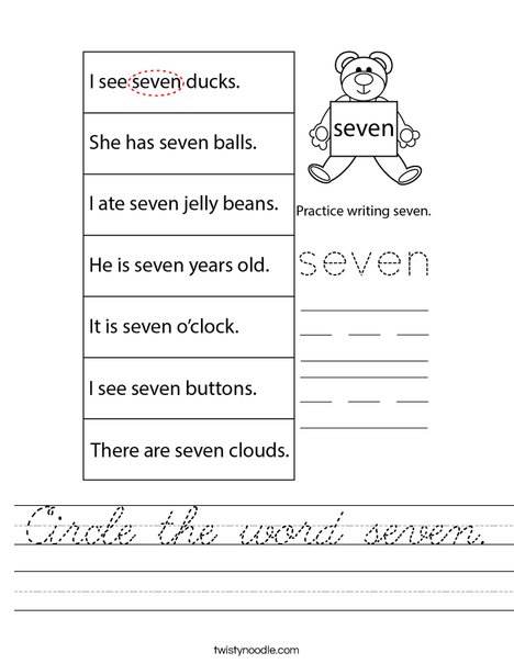 Circle the word seven. Worksheet