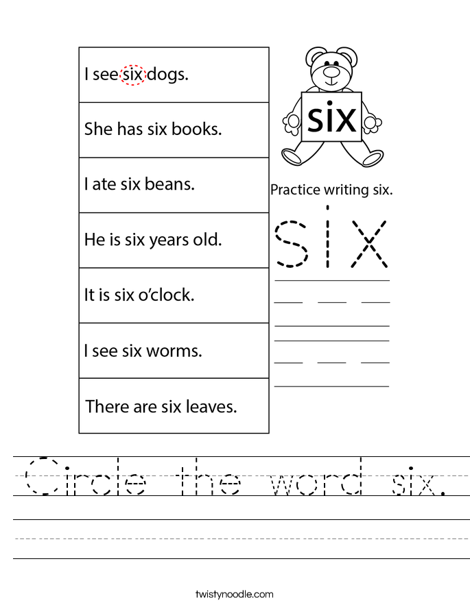 Circle the word six. Worksheet