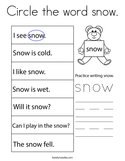 Circle the word snow Coloring Page