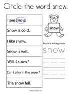 Circle the word snow Coloring Page