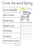 Circle the word Spring. Coloring Page
