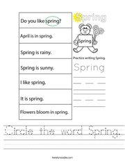 Circle the word Spring Handwriting Sheet