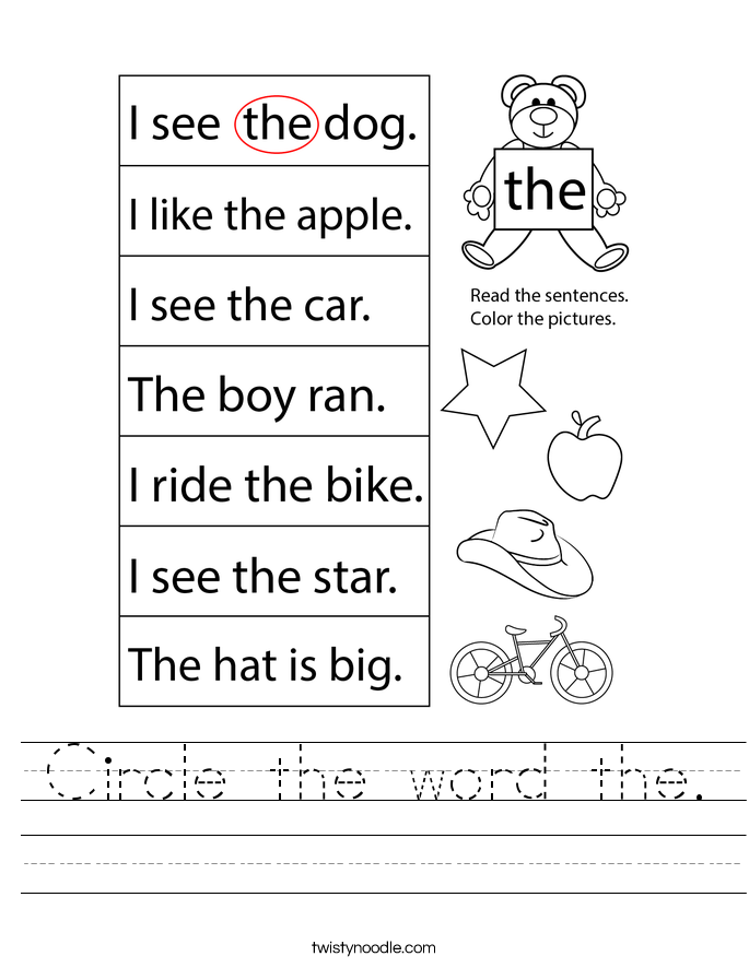 Circle the word the. Worksheet