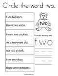 Circle the word two. Coloring Page